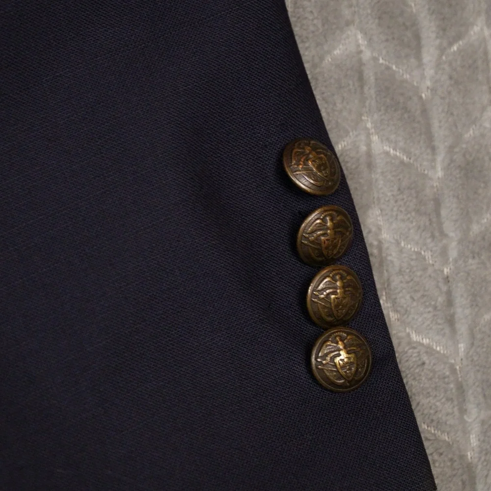 Lauren Ralph Lauren Blazer Men 45L Navy Blue Gold Crest Buttons Wool Blend 2-Btn